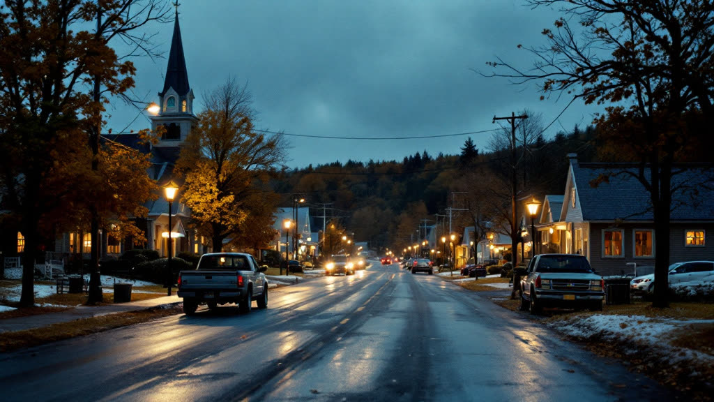 Rue de village du Centre-du-Québec le soir